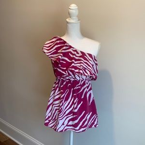 Women’s Small One Shoulder Fuchsia and White Top by Madison